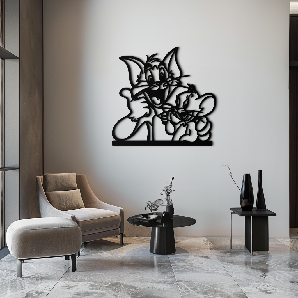 Tom and Jerry Metal Wall Art – Classic Cartoon Duo Silhouette for Fans- KAF665