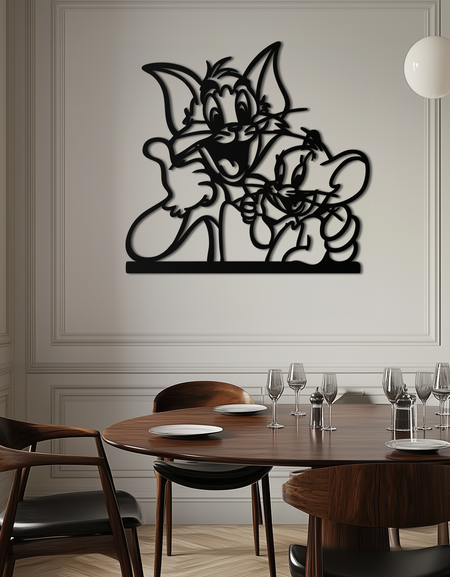 Tom ve Jerry Metal Duvar Sanatı – Hayranlar İçin Klasik Çizgi Film İkilisi Silüeti - KAF665