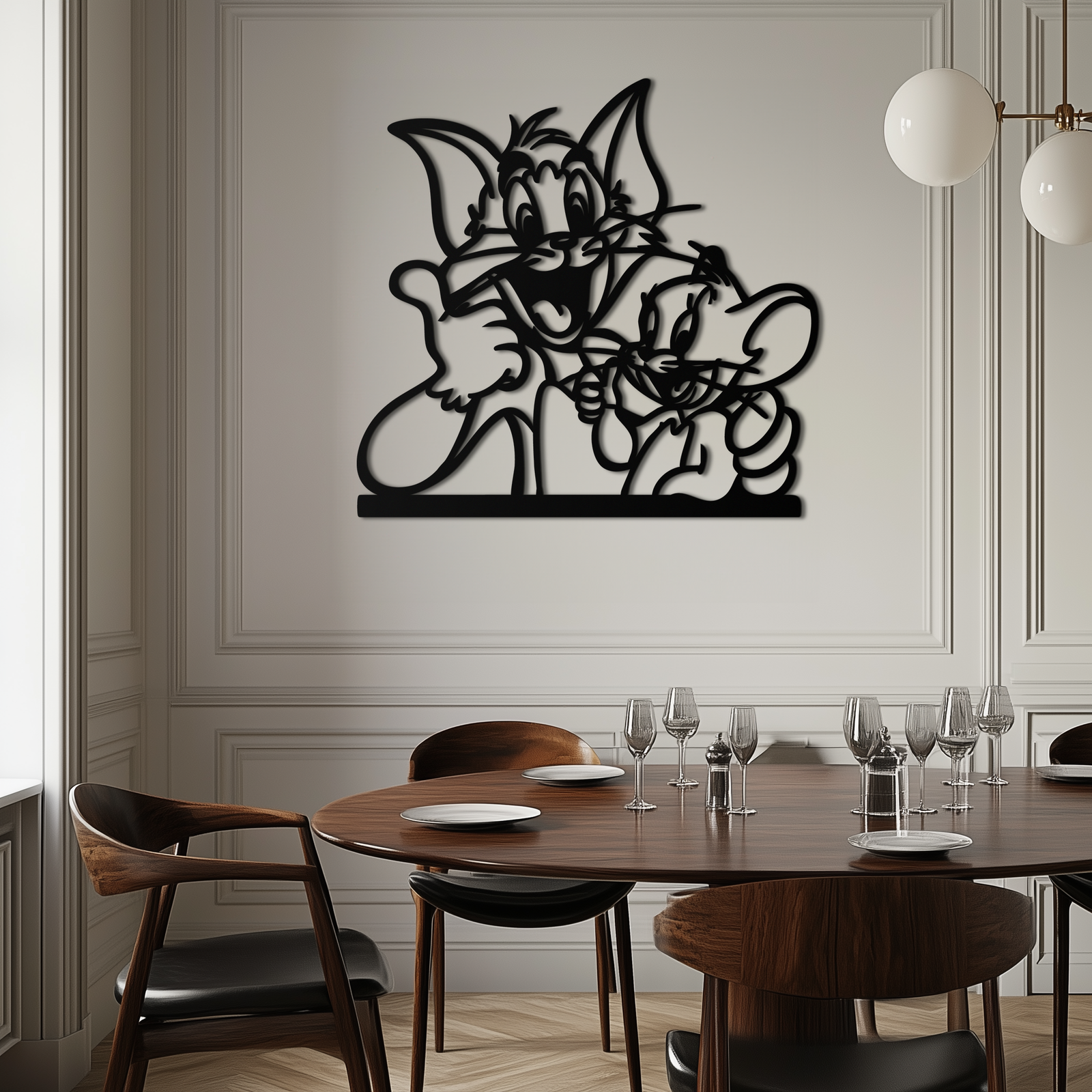 Tom and Jerry Metal Wall Art – Classic Cartoon Duo Silhouette for Fans- KAF665