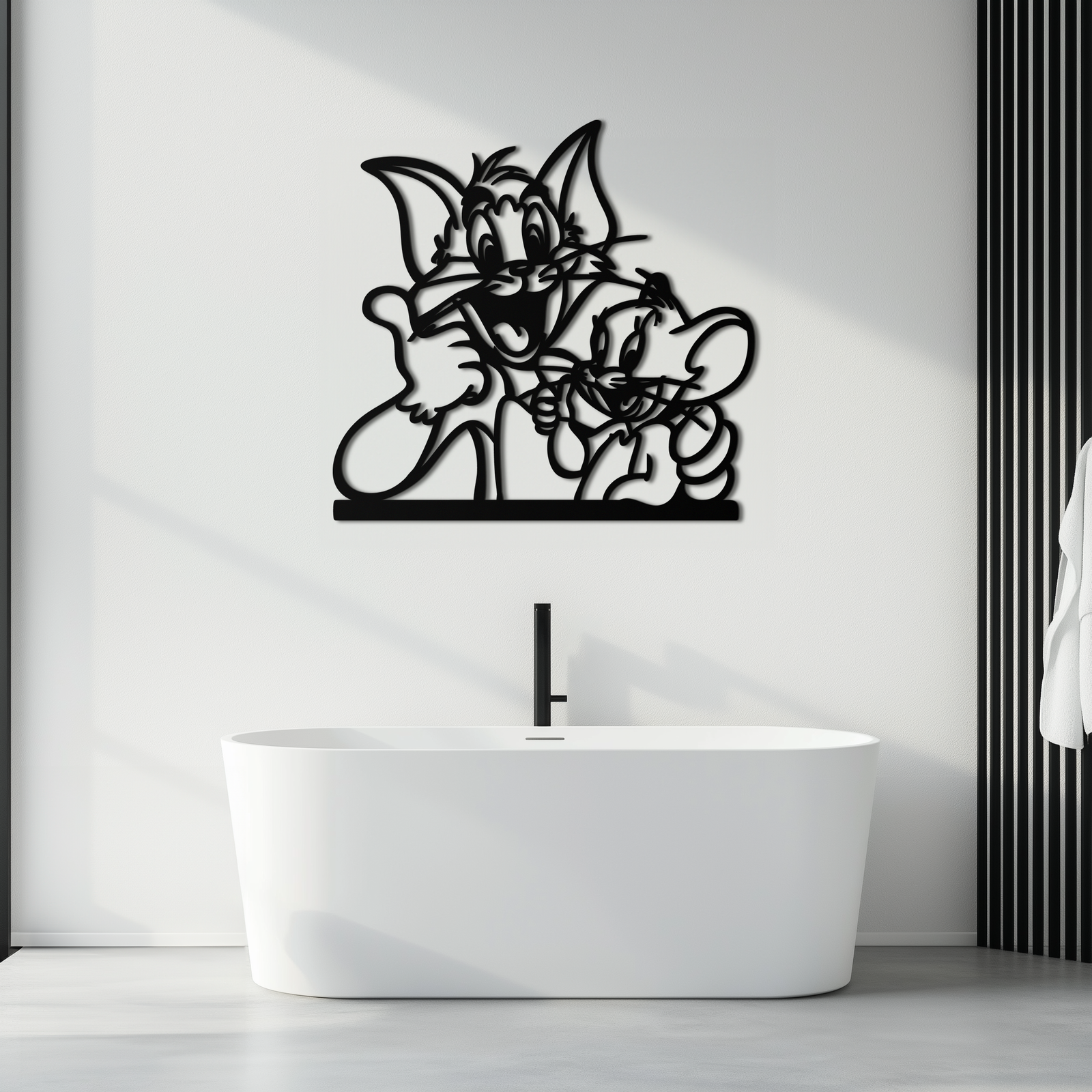 Tom and Jerry Metal Wall Art – Classic Cartoon Duo Silhouette for Fans- KAF665