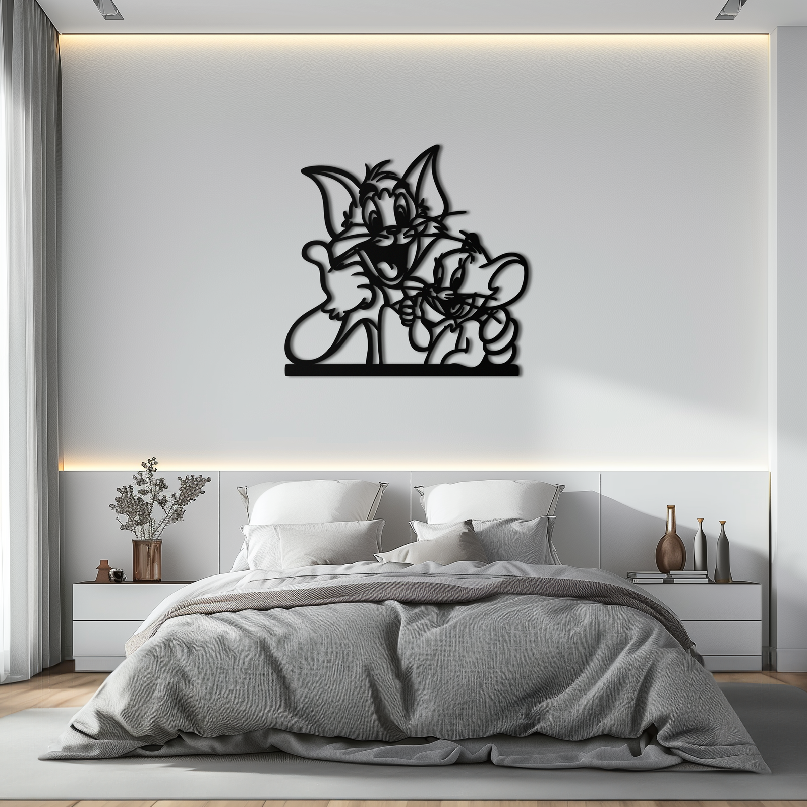 Tom and Jerry Metal Wall Art – Classic Cartoon Duo Silhouette for Fans- KAF665