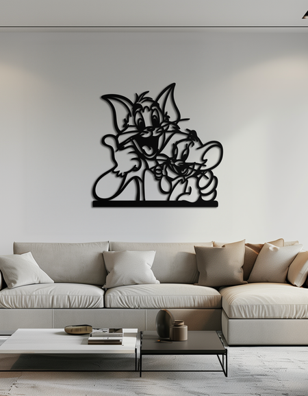 Tom ve Jerry Metal Duvar Sanatı – Hayranlar İçin Klasik Çizgi Film İkilisi Silüeti - KAF665