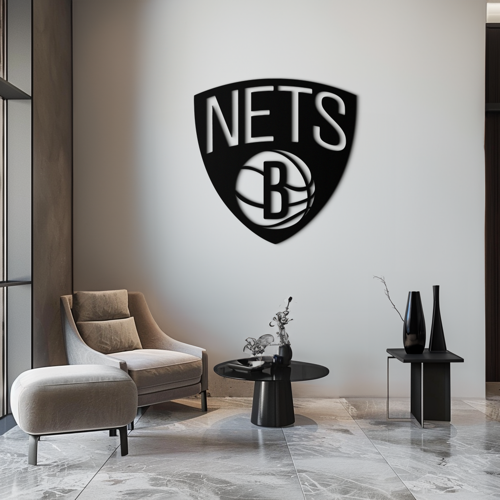 Brooklyn Nets Logo Silhouette Metal Wall Art – Modern Sports-Inspired Decor - KAF669