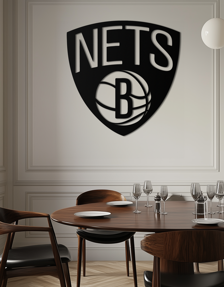 Brooklyn Nets Logosu Siluet Metal Duvar Sanatı – Modern Spor Esintili Dekor - KAF669