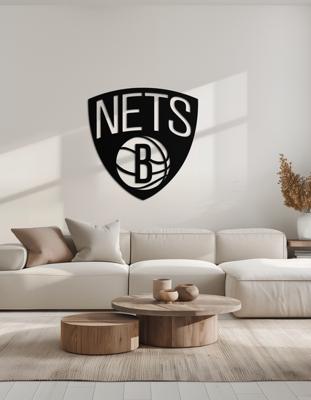Brooklyn Nets Logosu Siluet Metal Duvar Sanatı – Modern Spor Esintili Dekor - KAF669