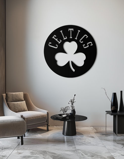 Load image into Gallery viewer, Celtics Shamrock Emblem Metal Wall Art – Bold Round Sports Decor for Fans- KAF671
