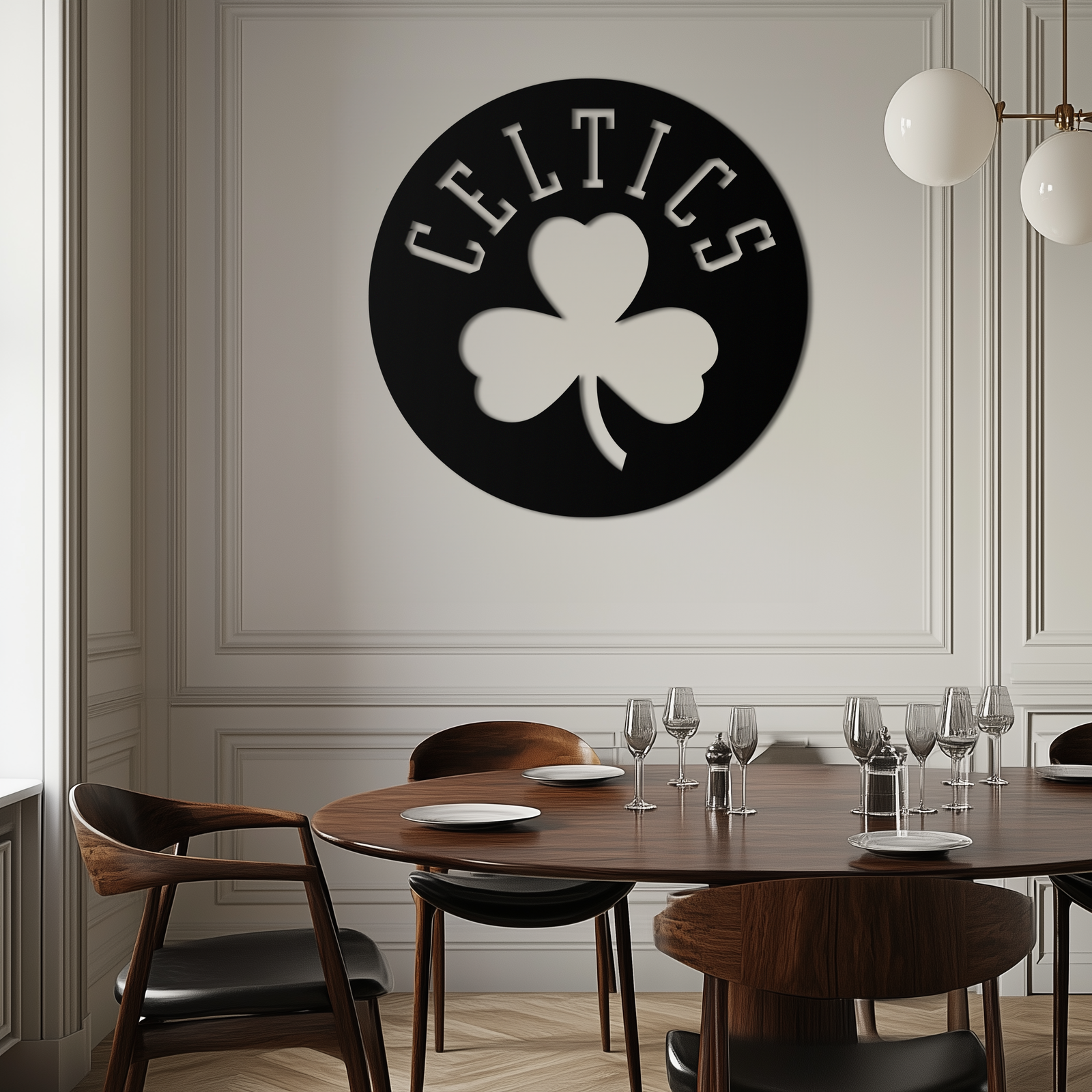 Celtics Shamrock Emblem Metal Wall Art – Bold Round Sports Decor for Fans- KAF671