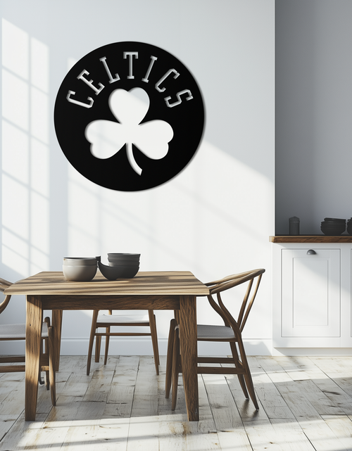 Load image into Gallery viewer, Celtics Shamrock Emblem Metal Wall Art – Bold Round Sports Decor for Fans- KAF671

