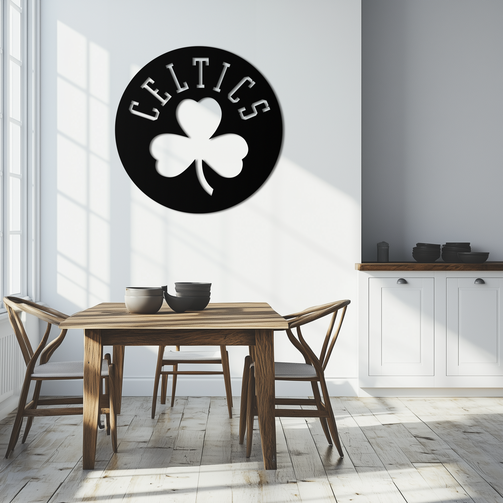 Celtics Shamrock Emblem Metal Wall Art – Bold Round Sports Decor for Fans- KAF671