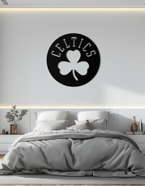 Load image into Gallery viewer, Celtics Shamrock Emblem Metal Wall Art – Bold Round Sports Decor for Fans- KAF671
