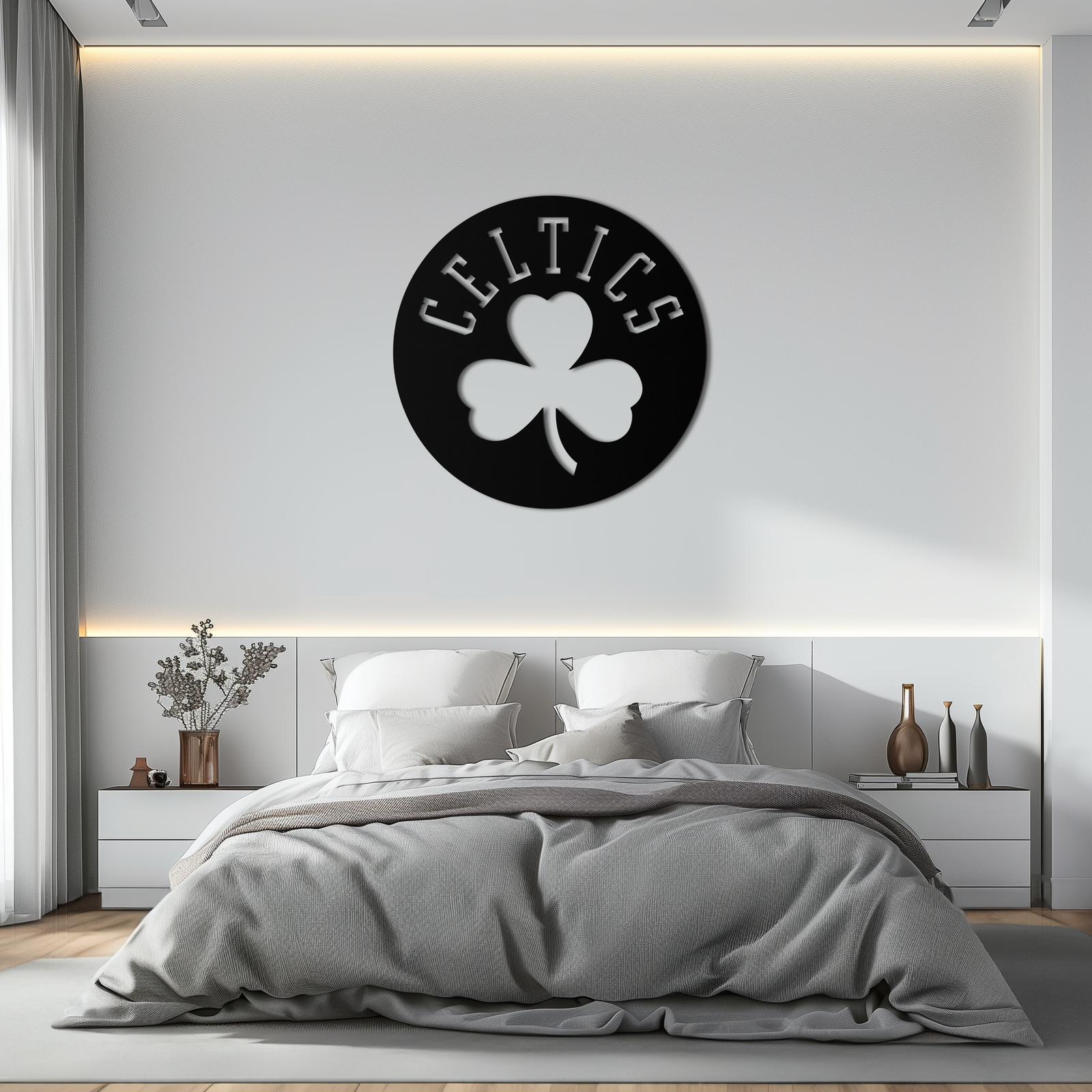 Celtics Shamrock Emblem Metal Wall Art – Bold Round Sports Decor for Fans- KAF671