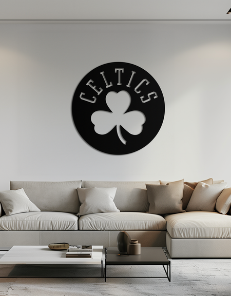Celtics Shamrock Amblem Metal Duvar Sanatı – Taraftarlar İçin Cesur Yuvarlak Spor Dekoru- KAF671