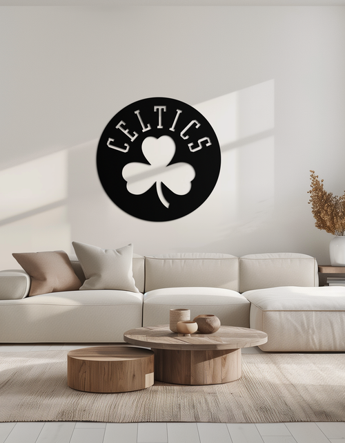 Load image into Gallery viewer, Celtics Shamrock Emblem Metal Wall Art – Bold Round Sports Decor for Fans- KAF671
