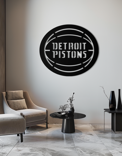 Resmi Galeri görüntüleyicisine yükleyin, Detroit Pistons Metal Duvar Sanatı – Spor Tutkunları İçin Cesur Basketbol Logosu Tasarımı- KAF673
