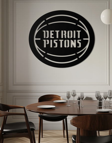 Detroit Pistons Metal Wall Art – Bold Basketball Logo Design for Sports Enthusiasts- KAF673