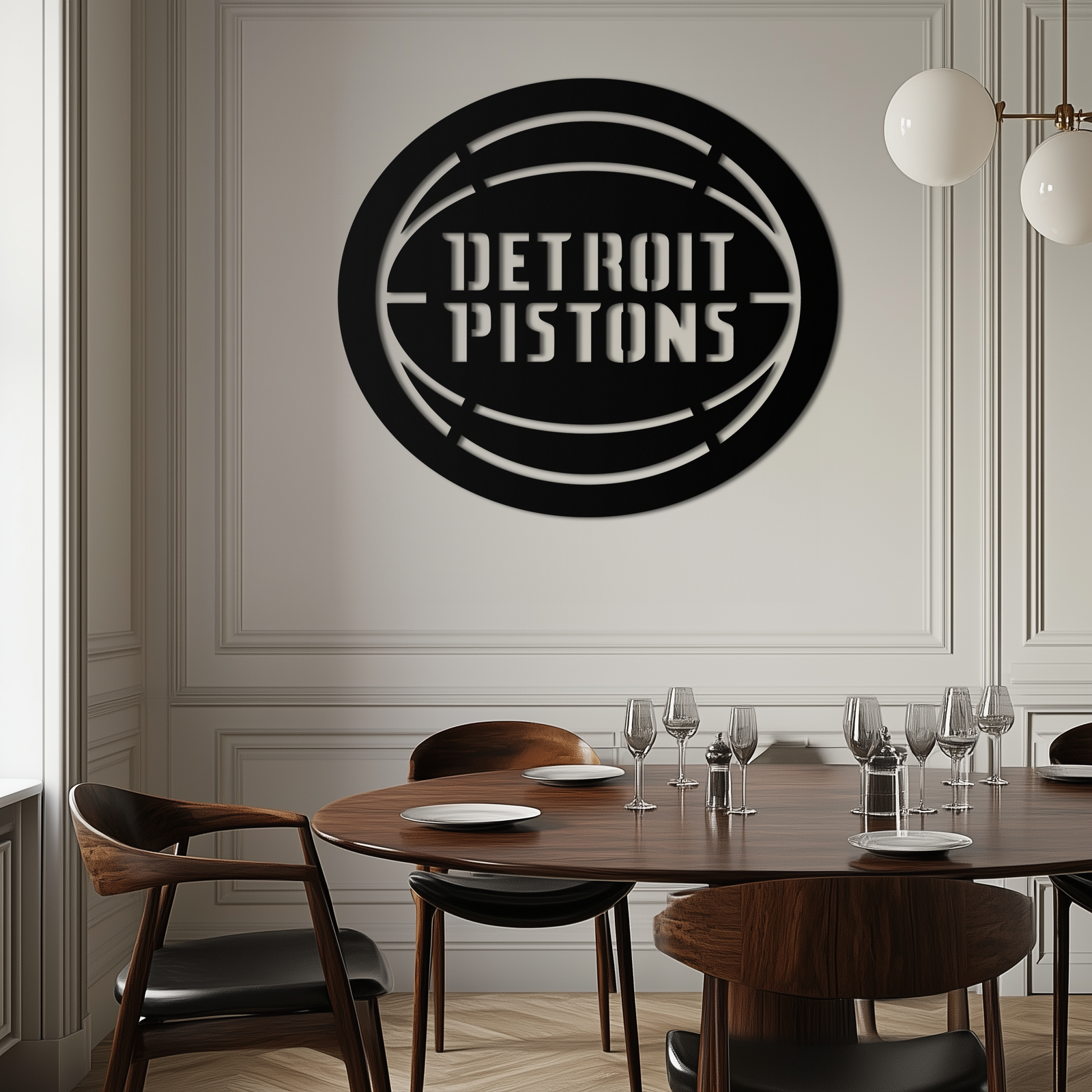 Detroit Pistons Metal Duvar Sanatı – Spor Tutkunları İçin Cesur Basketbol Logosu Tasarımı- KAF673