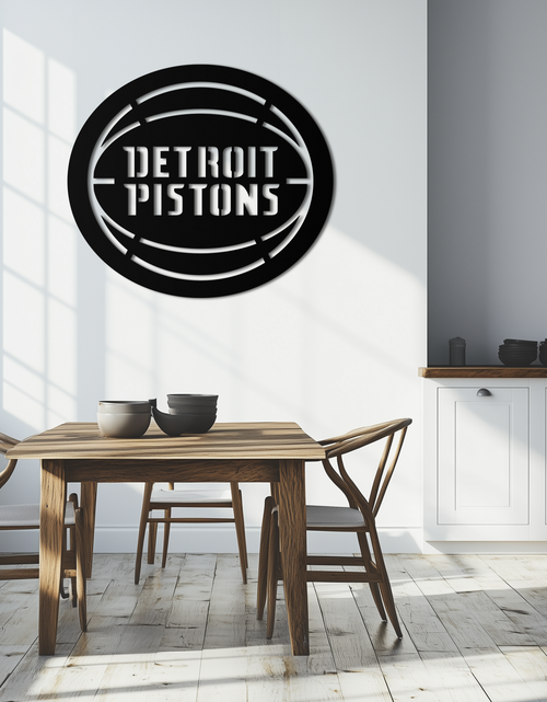 Resmi Galeri görüntüleyicisine yükleyin, Detroit Pistons Metal Duvar Sanatı – Spor Tutkunları İçin Cesur Basketbol Logosu Tasarımı- KAF673
