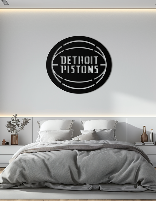 Resmi Galeri görüntüleyicisine yükleyin, Detroit Pistons Metal Duvar Sanatı – Spor Tutkunları İçin Cesur Basketbol Logosu Tasarımı- KAF673
