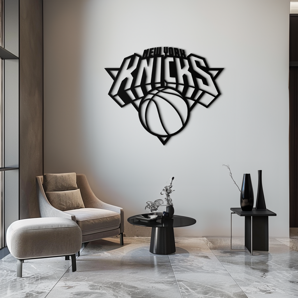 New York Knicks Basketbol Logosu Metal Duvar Sanatı – Cesur Spor Esintili Ev Dekoru- KAF677