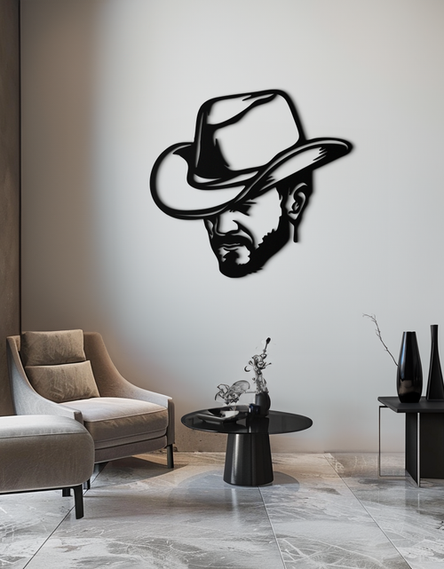 Load image into Gallery viewer, Cowboy Face Silhouette Metal Wall Art – Western Country Style Wall Decor for Home or Office- KAF679
