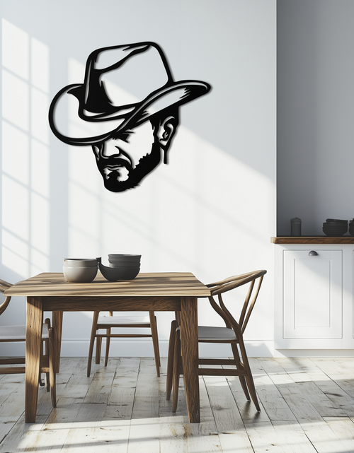Load image into Gallery viewer, Cowboy Face Silhouette Metal Wall Art – Western Country Style Wall Decor for Home or Office- KAF679
