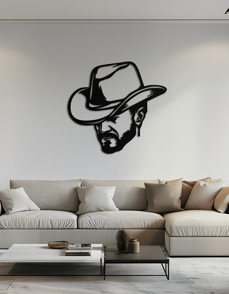 Kovboy Yüz Silüeti Metal Duvar Sanatı – Ev veya Ofis İçin Batı Ülkesi Tarzı Duvar Dekoru- KAF679