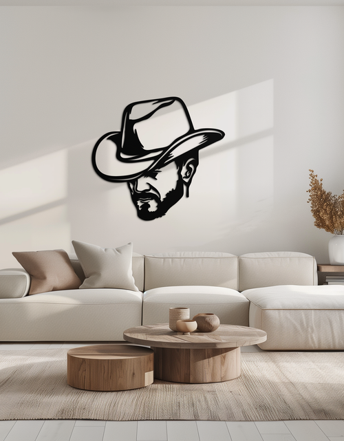 Load image into Gallery viewer, Cowboy Face Silhouette Metal Wall Art – Western Country Style Wall Decor for Home or Office- KAF679
