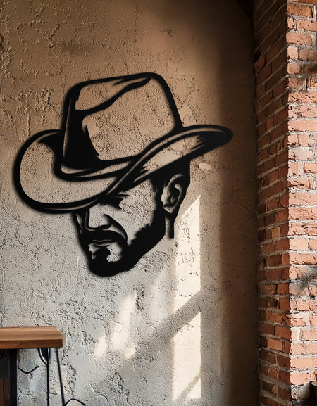 Kovboy Yüz Silüeti Metal Duvar Sanatı – Ev veya Ofis İçin Batı Ülkesi Tarzı Duvar Dekoru- KAF679