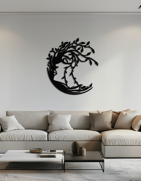 Ağaç Kadın Silüeti Metal Duvar Sanatı – Ev Dekorasyonu İçin Doğadan Esinlenen Kadınsı Tasarım - KAF680