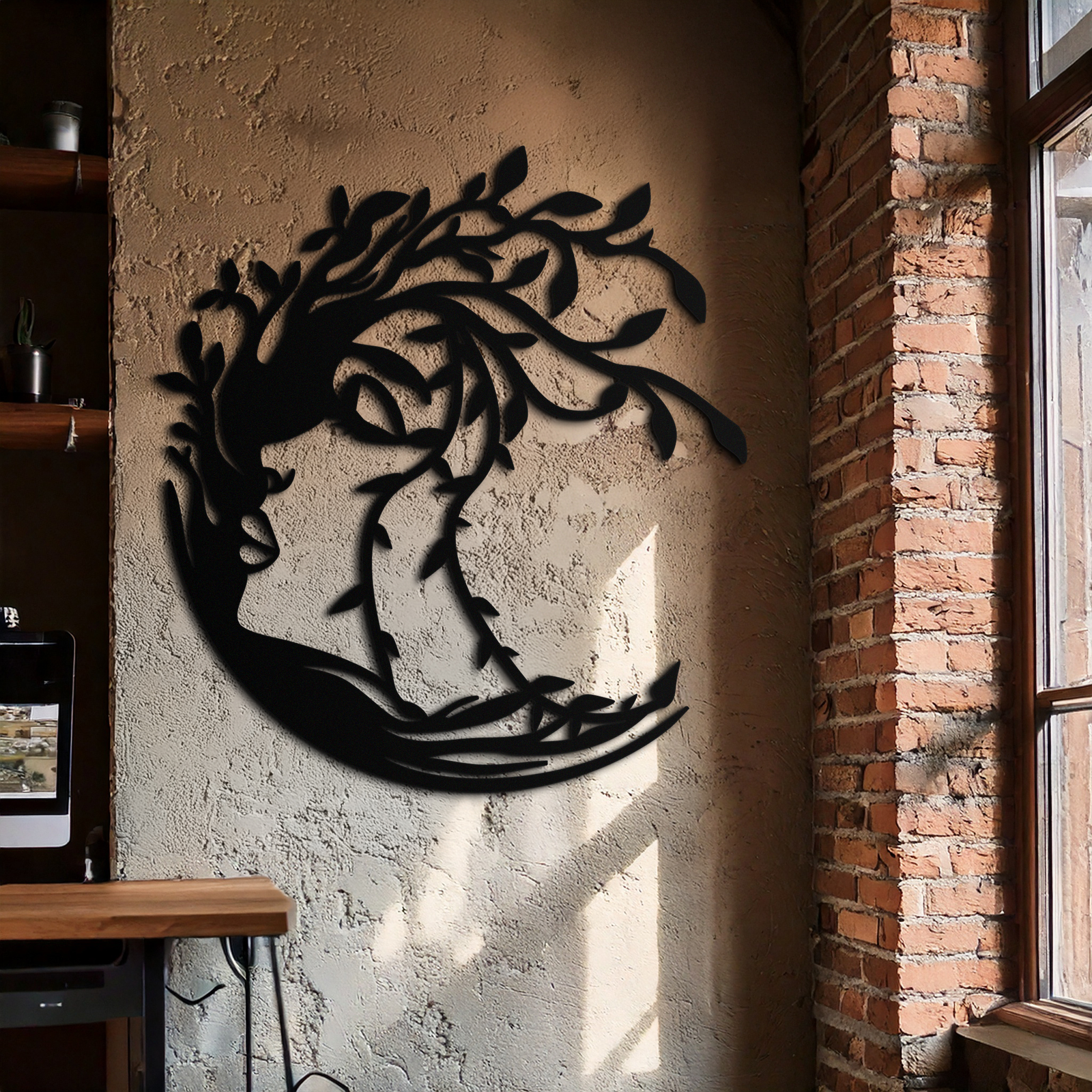 Tree Woman Silhouette Metal Wall Art – Nature-Inspired Feminine Design for Home Decor- KAF680
