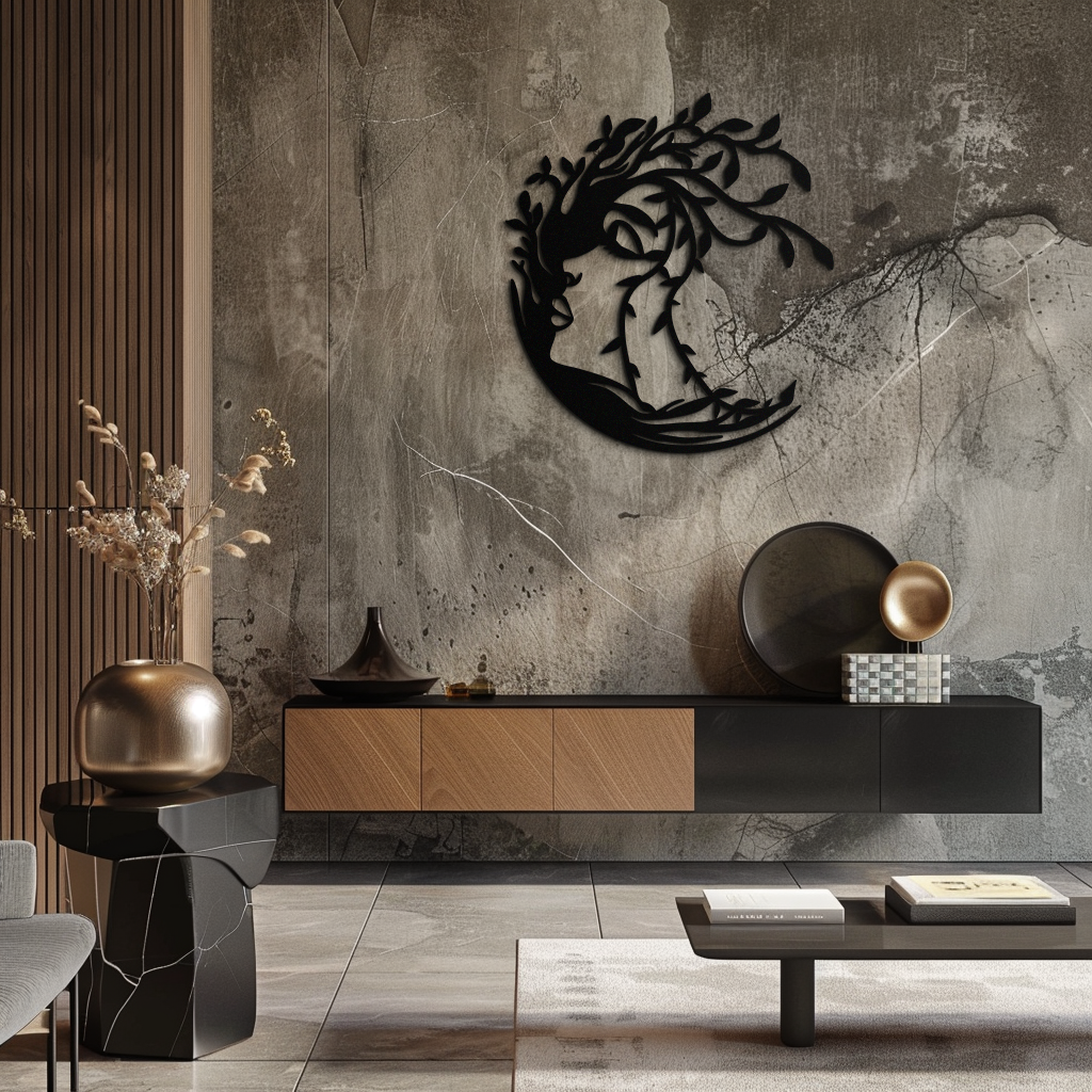 Tree Woman Silhouette Metal Wall Art – Nature-Inspired Feminine Design for Home Decor- KAF680
