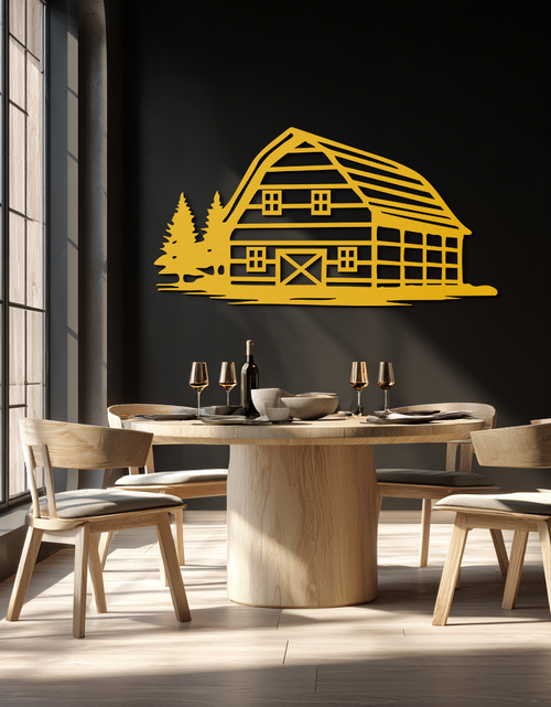 Load image into Gallery viewer, Rustic Barn and Pine Trees Metal Wall Art – Country House Landscape Silhouette Decor- KAF681
