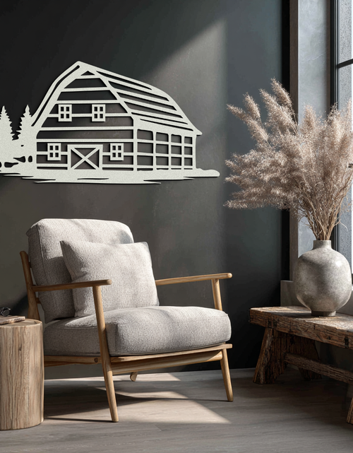 Load image into Gallery viewer, Rustic Barn and Pine Trees Metal Wall Art – Country House Landscape Silhouette Decor- KAF681
