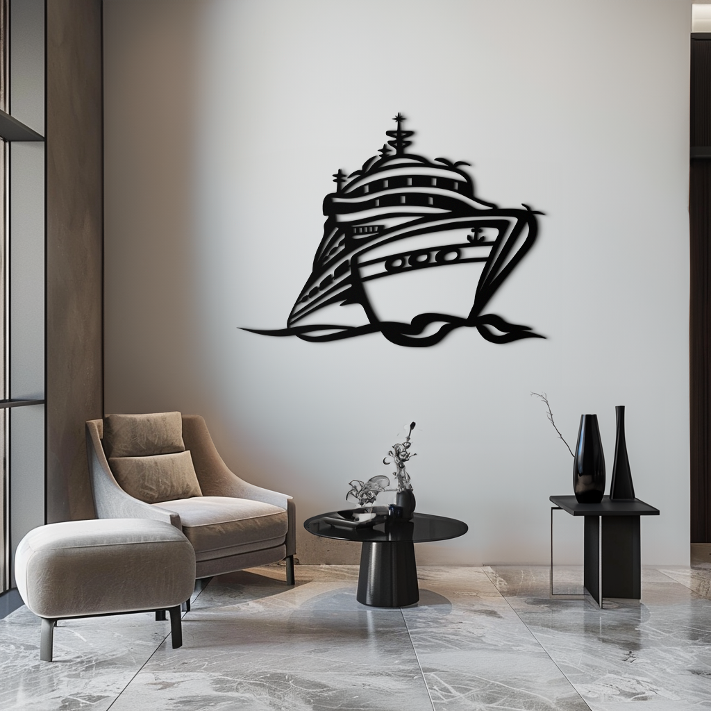 Majestic Cruise Gemi Silüeti Metal Duvar Sanatı – Deniz Tutkunları İçin Deniz Dekoru- KAF682