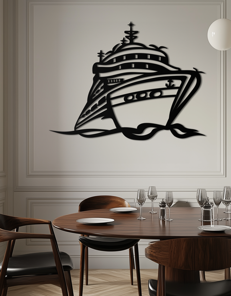 Majestic Cruise Gemi Silüeti Metal Duvar Sanatı – Deniz Tutkunları İçin Deniz Dekoru- KAF682