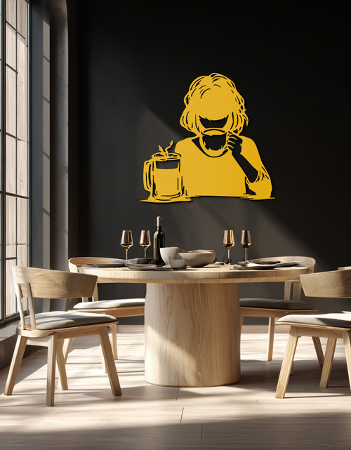 Load image into Gallery viewer, Coffee Girl Silhouette Metal Wall Art – Cozy Black Modern Home Decor for Coffee - KAF683
