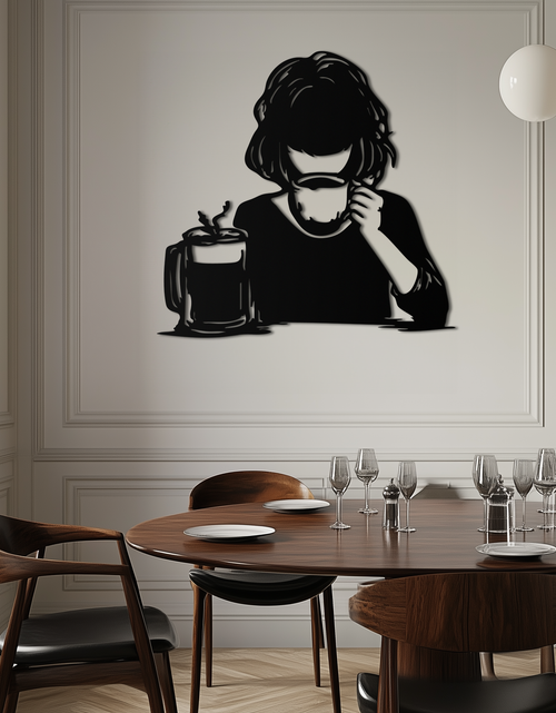 Load image into Gallery viewer, Coffee Girl Silhouette Metal Wall Art – Cozy Black Modern Home Decor for Coffee - KAF683
