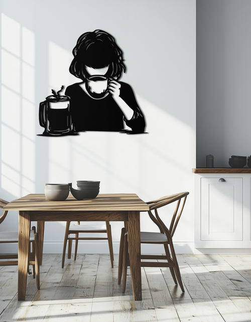 Load image into Gallery viewer, Coffee Girl Silhouette Metal Wall Art – Cozy Black Modern Home Decor for Coffee - KAF683
