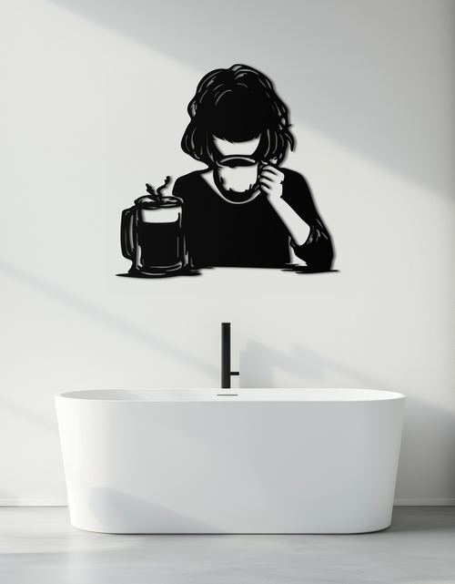 Load image into Gallery viewer, Coffee Girl Silhouette Metal Wall Art – Cozy Black Modern Home Decor for Coffee - KAF683
