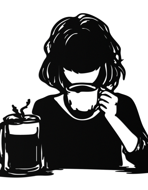 Load image into Gallery viewer, Coffee Girl Silhouette Metal Wall Art – Cozy Black Modern Home Decor for Coffee - KAF683
