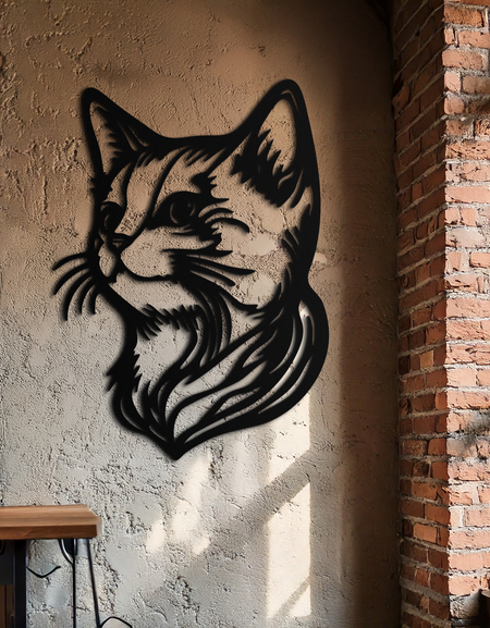 Zarif Kedi Başı Silüeti Metal Duvar Sanatı – Kedi Esintili Dekoratif Parça- KAF684
