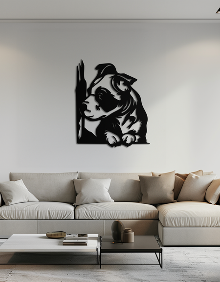 Cute Puppy Peeking Silhouette Metal Wall Art – Adorable Dog Decor for Pet Lovers- KAF685