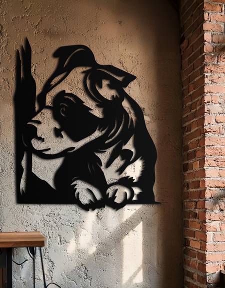 Cute Puppy Peeking Silhouette Metal Wall Art – Adorable Dog Decor for Pet Lovers- KAF685