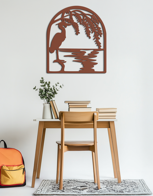 Load image into Gallery viewer, Flamingo Lake Scene Metal Wall Art – Tranquil Nature-Inspired Silhouette for Home Decor- KAF686
