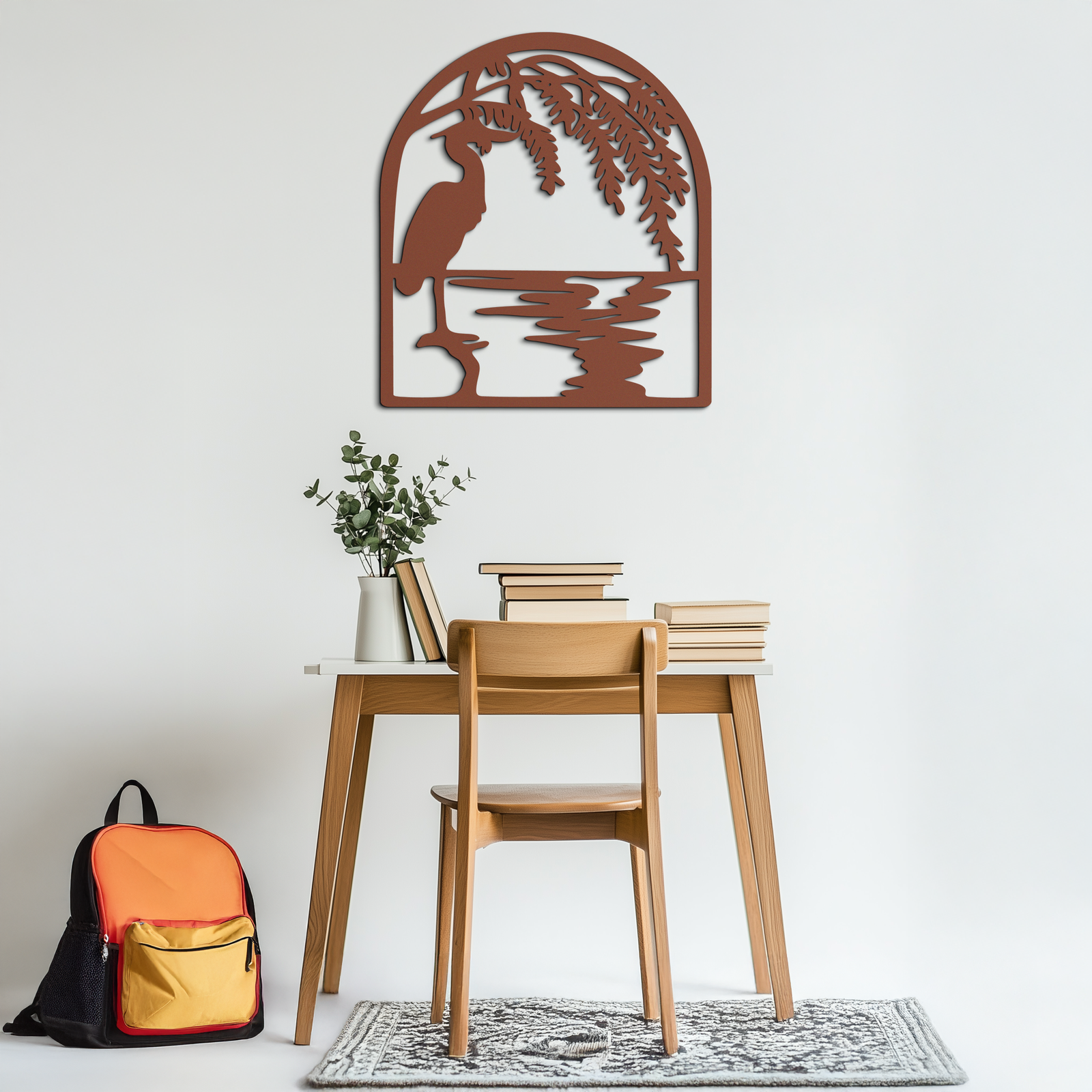 Flamingo Lake Scene Metal Wall Art – Tranquil Nature-Inspired Silhouette for Home Decor- KAF686