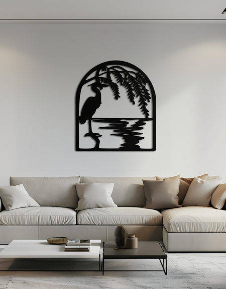 Flamingo Lake Scene Metal Wall Art – Tranquil Nature-Inspired Silhouette for Home Decor- KAF686