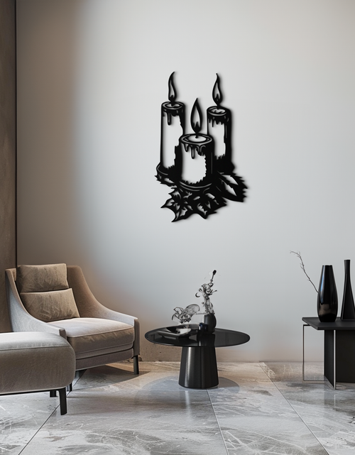 Load image into Gallery viewer, Three Candle Silhouette Metal Wall Art – Elegant Festive Decor for Cozy Interiors- KAF687
