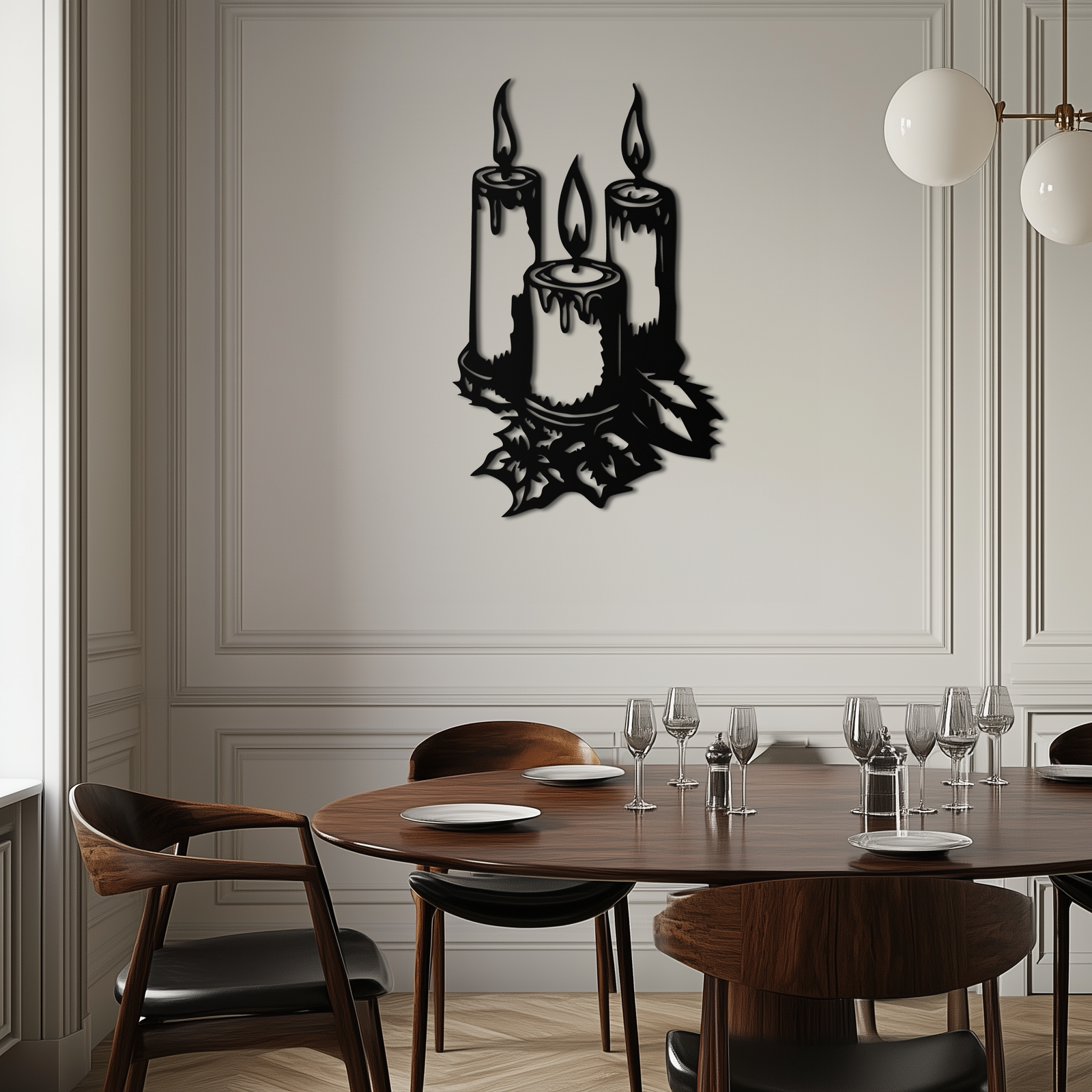 Three Candle Silhouette Metal Wall Art – Elegant Festive Decor for Cozy Interiors- KAF687