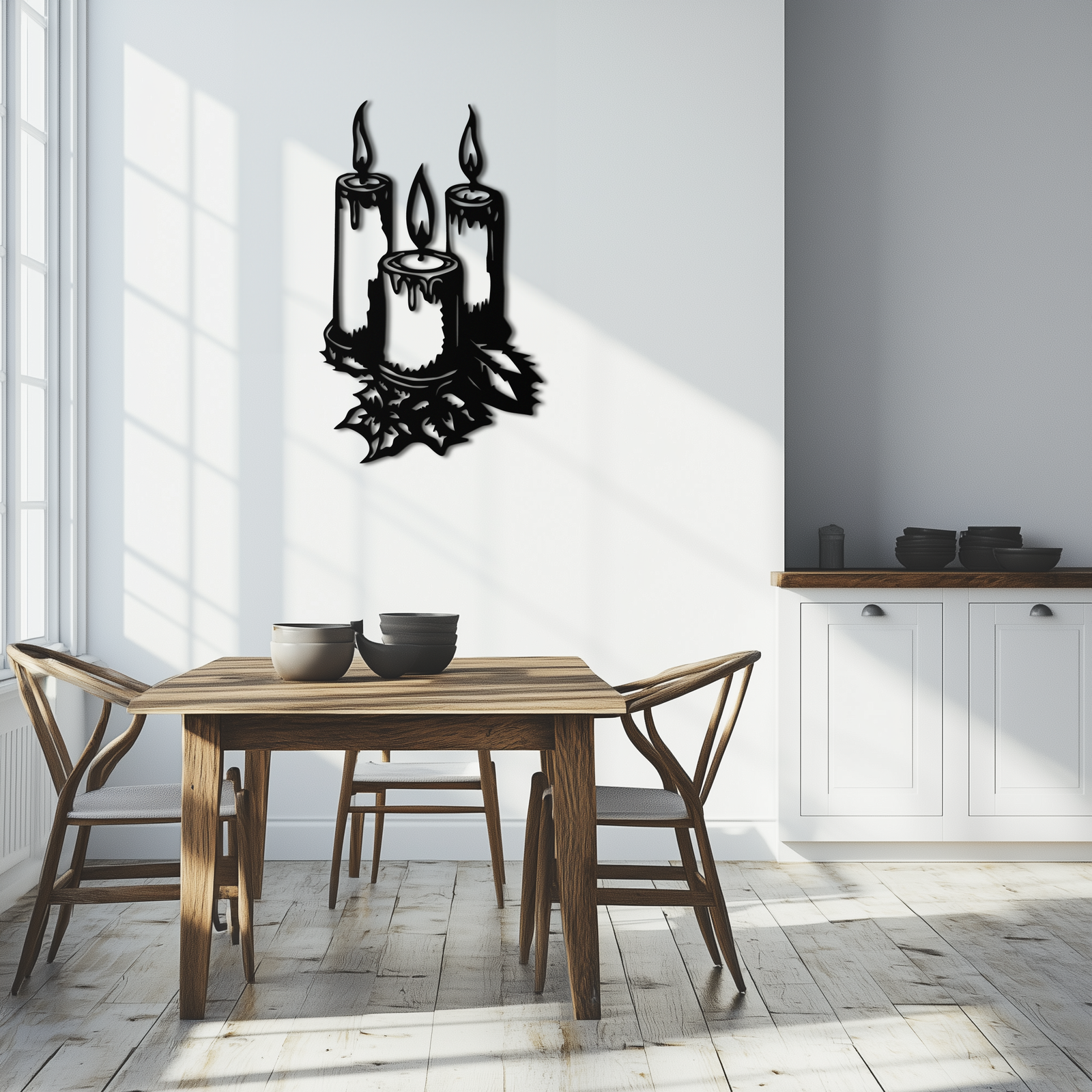 Three Candle Silhouette Metal Wall Art – Elegant Festive Decor for Cozy Interiors- KAF687