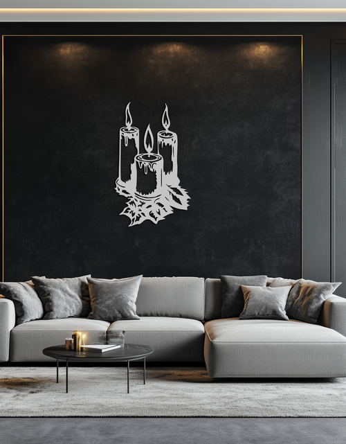Load image into Gallery viewer, Three Candle Silhouette Metal Wall Art – Elegant Festive Decor for Cozy Interiors- KAF687
